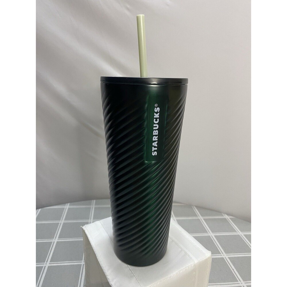 New Starbucks Christmas Holiday 2022 Green Metal Spiral 24oz Tumbler Cold Cup